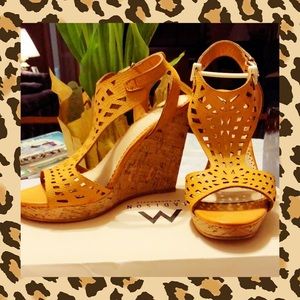 Cognac Wedged Sandals! WORN ONCE